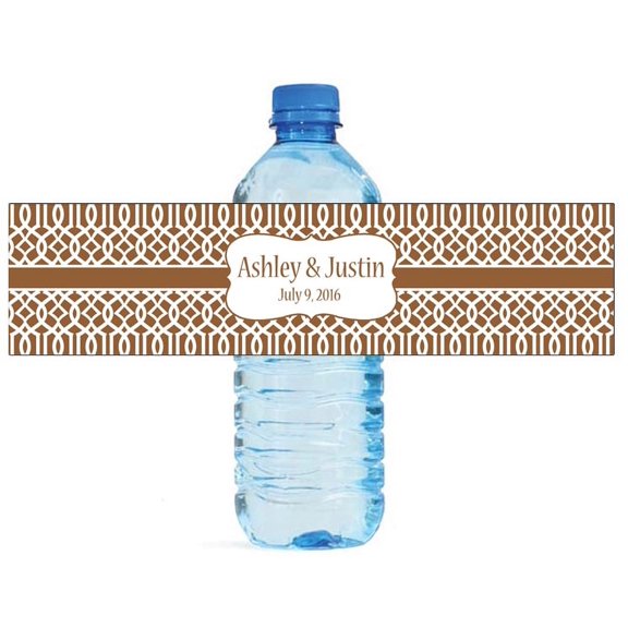 100 Brown Trellis Moroccan Background Wedding Water Bottle Labels Engagement Party 8"x2"
