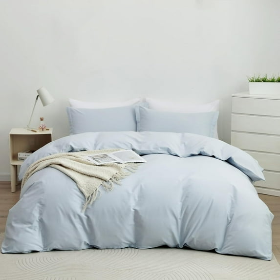 100% Brushed Cotton Duvet Cover Queen Size Soft Breathable Durable Bedding with Zipper Closure - 3 Pieces Plain Simple Duvet Cover Set,2 Pillow Shams,1 Duvet Cover(90"x90")