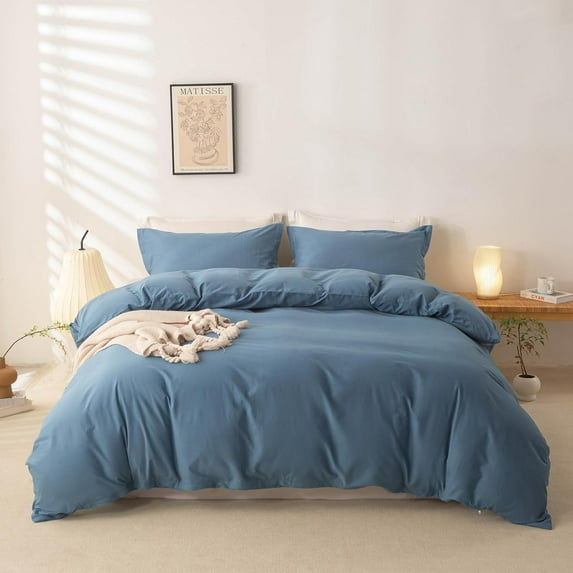 100% Brushed Cotton Duvet Cover Queen Size Soft Breathable Durable Bedding with Zipper Closure - 3 Pieces Plain Simple Duvet Cover Set,2 Pillow Shams,1 Duvet Cover(90"x90")