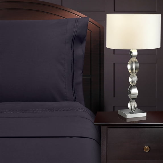 100% Brushed Microfiber Wrinkle Resistant 2-Line Embroidery Sheet Set Navy Blue / Cal King