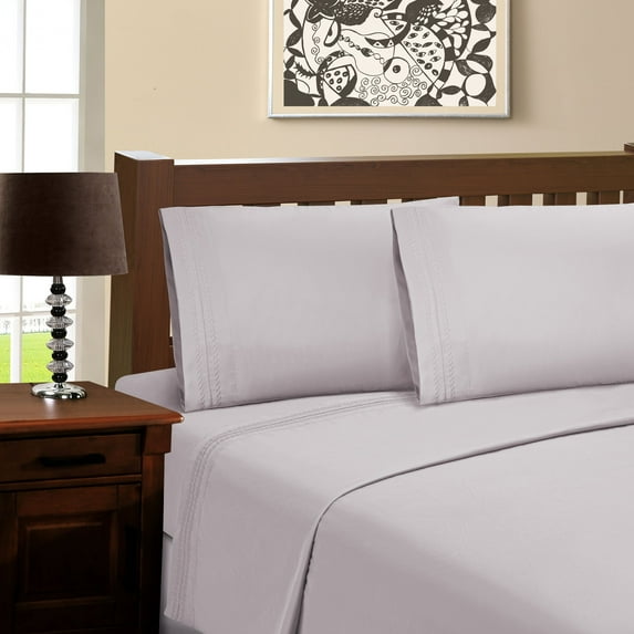 100% Brushed Microfiber Wrinkle Resistant Embroidered Sheet Set Silver / Cal King