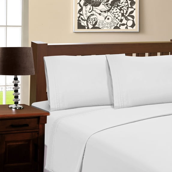 100% Brushed Microfiber Wrinkle Resistant Embroidered Sheet Set White / King