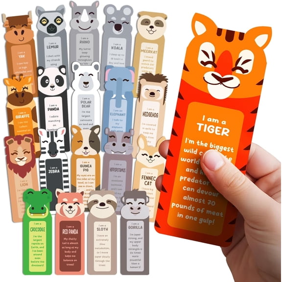 100 Bulk Bookmarks for Kids 2x6 inches – Land Animal Version – 20 Quality Designs