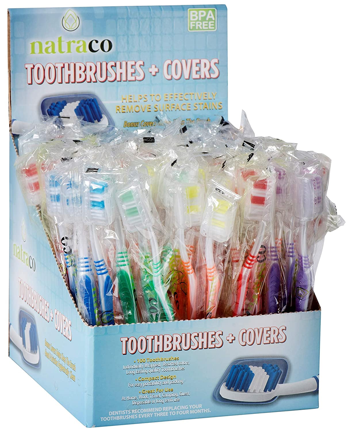 100 Bulk Toothbrushes With Covers Individually Wrapped Multi Colors