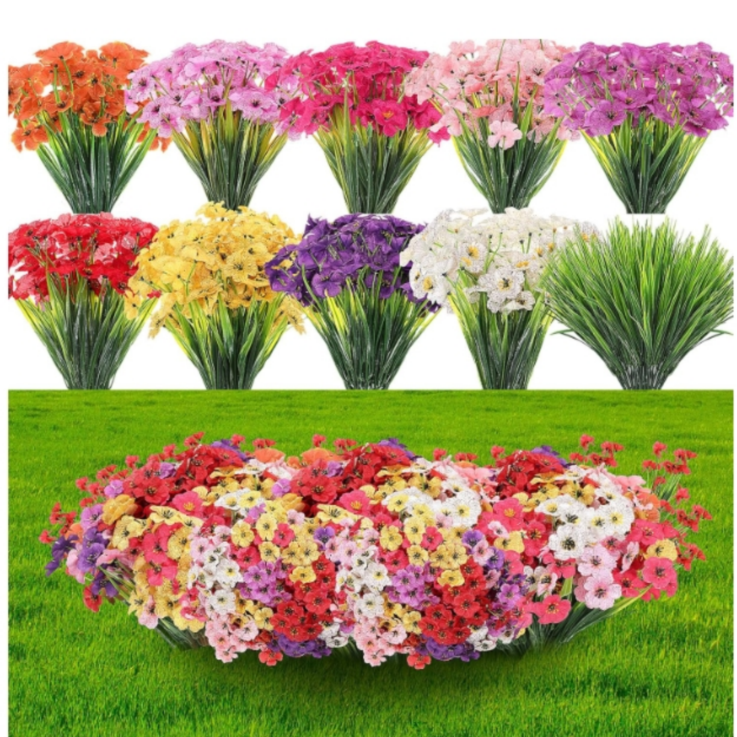 100 Bundles Violet Artificial Flowers, UV Resistant Faux Flowers Outdoor, Faux Silk Flowers, Fake Violet Flowers Bulk for Front Porch Hanging Garden Courtyard Farmhouse Home