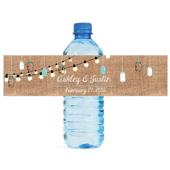 100 Burlap & Hanging Mason Jars Market Lights Wedding Anniversary Engagement Party Water Bottle labels Bridal Shower Birthday
