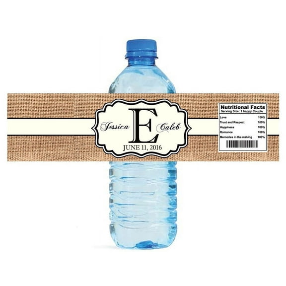 100 Burlap Ivory Stripe Monogram Wedding Water Bottle Labels Engagement Party Special Occasion