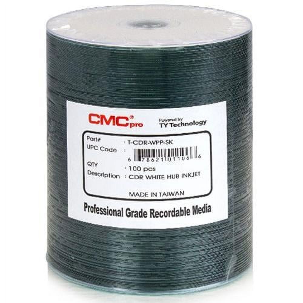 100 CMC Pro Taiyo Yuden 52X CDR (CD-R) 80min 700MB White Inkjet Hub  Printable