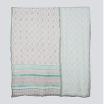 TGHome 100% Cotton Hand Printed Grey and Teal Quilt, 90" x 108"