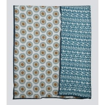 TGHome 90" x 108" Cotton Hand Printed Teal and Yellow Floral Quilt