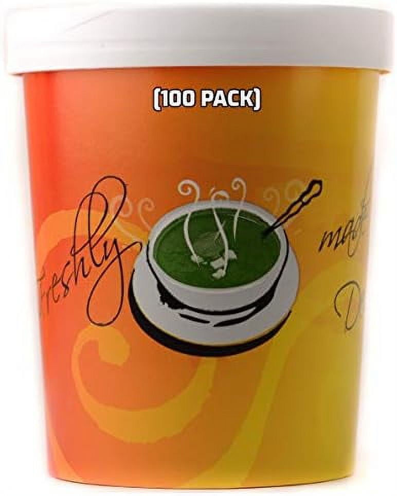 [100 COUNT] 32 Disposable Paper Soup Containers with Lids COMBO Quart
