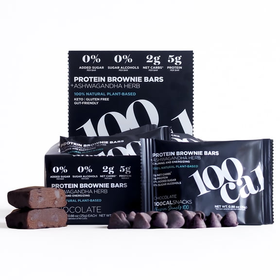 100 Cal Snacks Protein Bars, Chocolate Brownie, Vegan Gluten Free Snack Bars, Zero Sugar Added, 0.88 oz, 20 Count