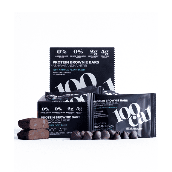 100 Cal Snacks Protein Bars, Chocolate Brownie, Vegan Gluten Free Snack Bars, Zero Sugar Added,  0.88 oz, 20 Count