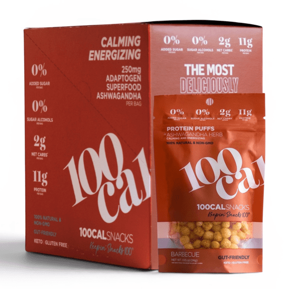 100 Cal Snacks Protein Puffs BBQ, High Protein Low Carb Snack, Gut Healthy, Gluten Free, 0.84 oz bag, 5 bags