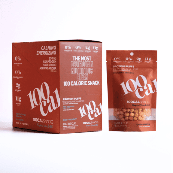 100 Cal Snacks Protein Puffs BBQ, High Protein Low Carb Snack, Gut Healthy, Gluten Free, 0.84 oz bag, 5 bags