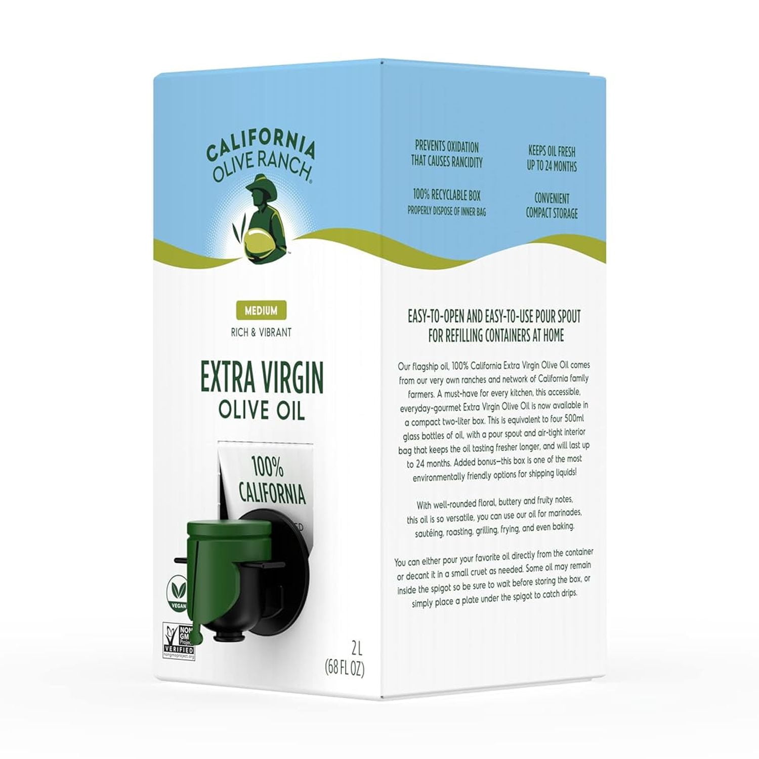 100% California Bag-in-Box Extra Virgin Olive Oil, 2L (Pack of 1)