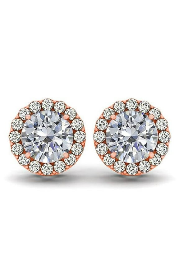 100 Carat I Color I-1 14K Rose Gold Diamond Stud Earrings