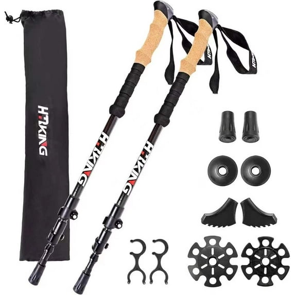 100% Carbon Fiber Trekking Poles - Super Strong Lightweight Collapsible Hiking Poles with Cork and EVA Foam Grips & Quick Adjustable Flip Locks