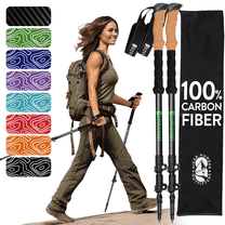 100% Carbon Fiber Trekking Poles by USA Brand - Ultra Strong Lightweight Collapsible Hiking Poles with Cork and EVA Foam Grips & Quick Adjustable Flip Locks