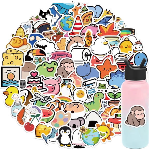 100 Cartoon Mini Things Stickers, Cute Assorted Vinyl Decals for Water Bottles, Laptops, Journals, Phones, Scrapbooks & Kids Crafts