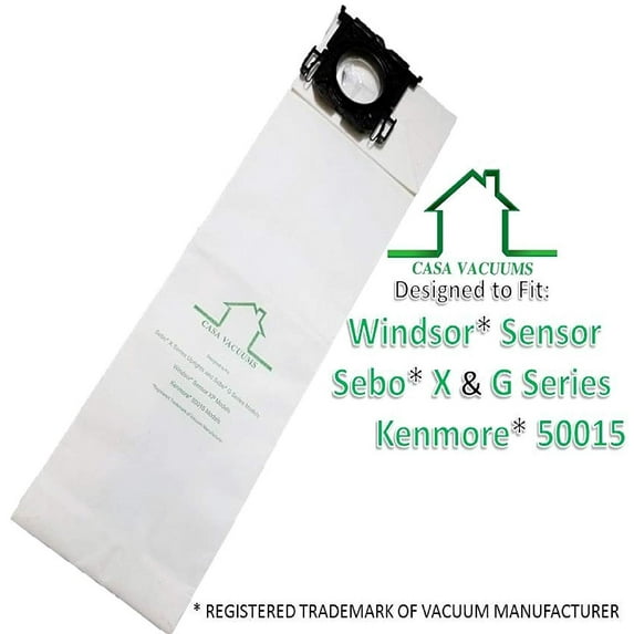 100 Casa Vacuums replacement for Windsor Sensor, Versamatic Plus, Sebo G X, & Kenmore W ALLERGEN Filtration Commercial Upright Vacuum Bags, Fits 5300 86000500 5096Am 6629AM 6629ER 6431ER 50015