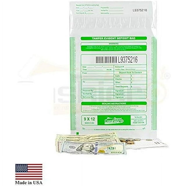 100 Cashier Depot Tamper Evident Bank Deposit Bags, 9" x 12" White