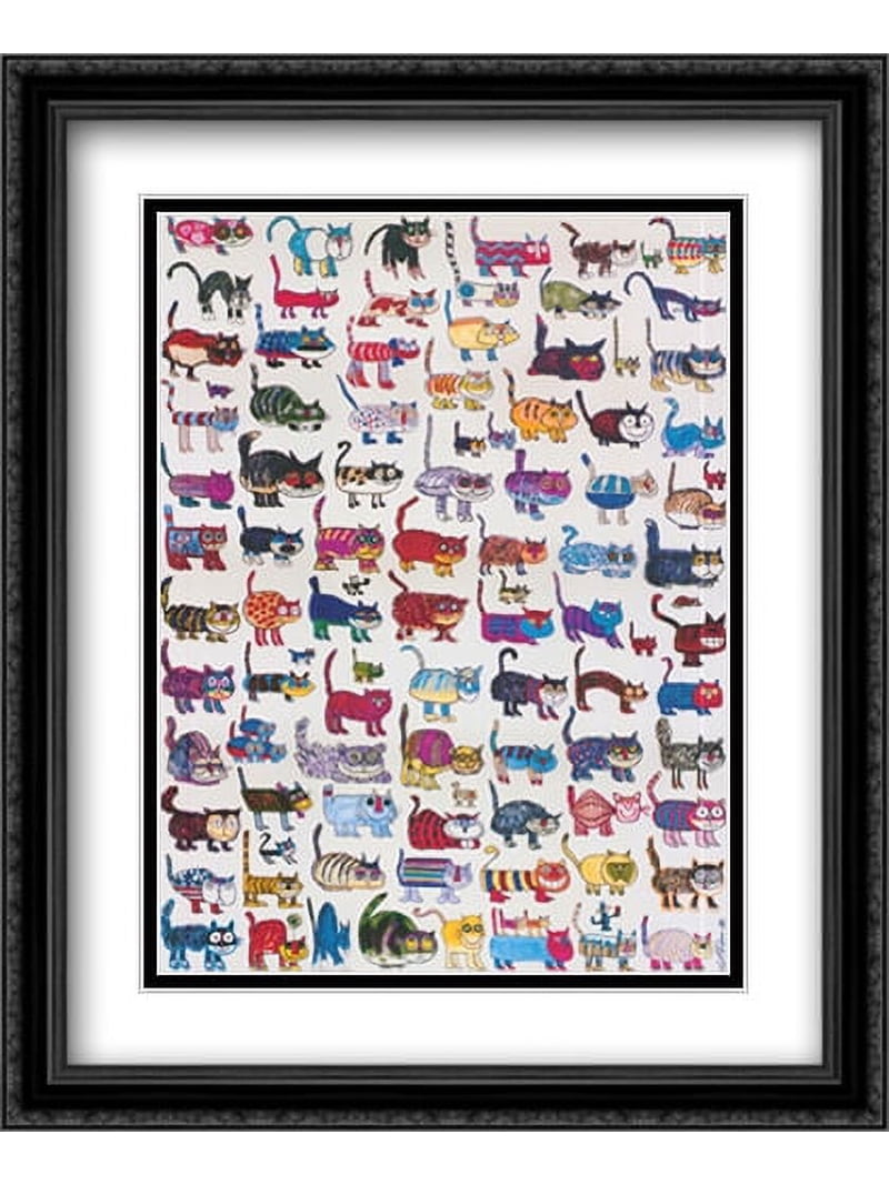 額装品/100 Cats and a Mouse/ヴィットリオ フィオルッチ 100 Cats and a Mouse 2x Matted 28x40 Large Black Ornate Framed Art