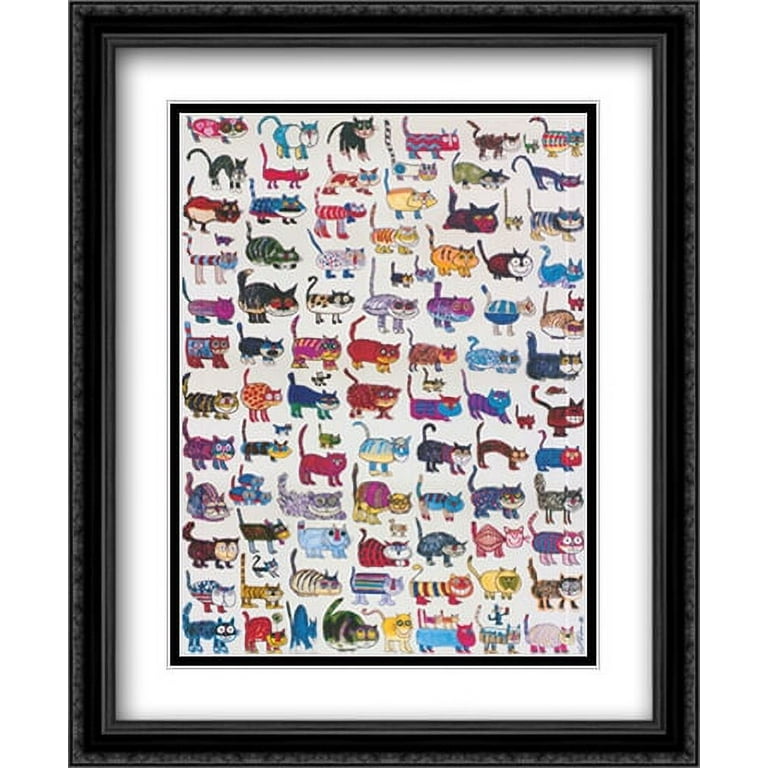 100 Cats and a Mouse 2x Matted 28x40 Large Black Ornate Framed Art