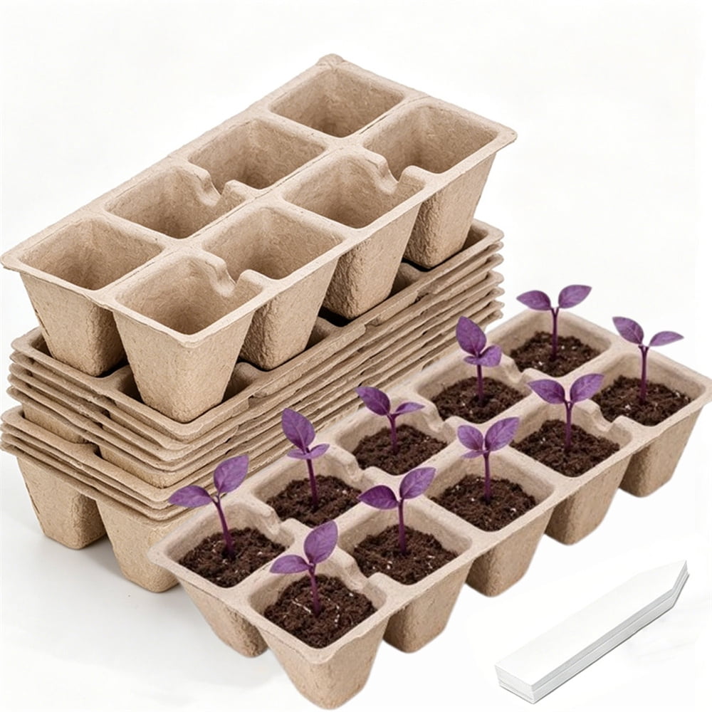 100 Cells Seed Starter Tray with 100pcs Plastic Labels Reusable Nursery Pots Biodegradable Seed Starter Peat Pots Root-Friendly Seedling Cups for Seed Starting Herb Vegetable