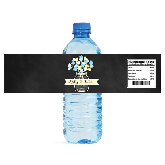 100 Chalkboard Mason Jar and Flowers Wedding Water Bottle Labels Engagement Party Special Occasion