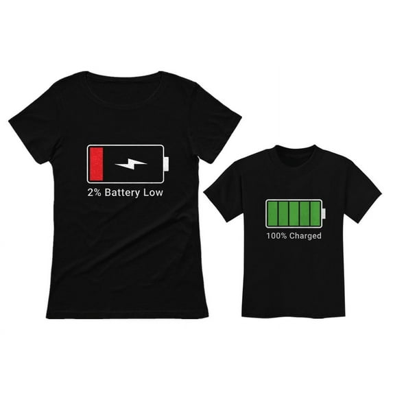 100% Charged & Low Battery Toddler & Women's T-Shirts Funny Matching Set Mom Gift Black Medium / Child Black 3T