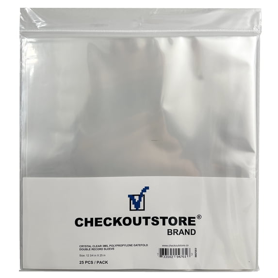 100 CheckOutStore Clear Plastic OPP for 12" LP Vinyl Gatefold Double Record Album Covers (Outer Sleeves)