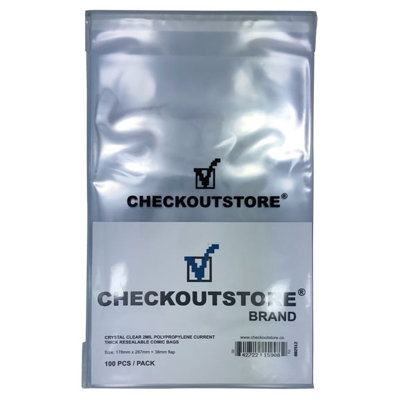 (100) CheckOutStore Crystal Clear Current Comic Book Bags (Resealable Flap / Thick)