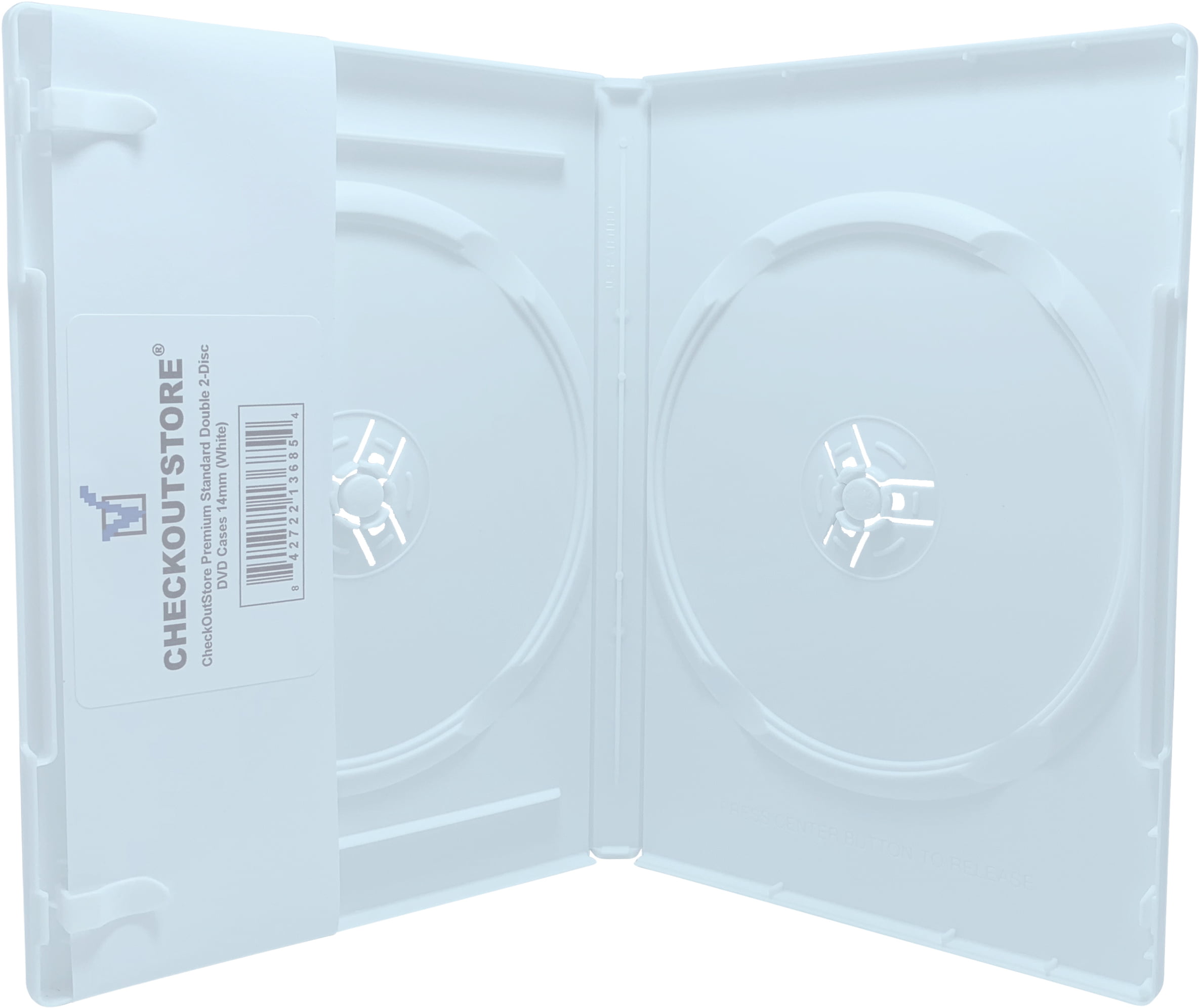 (100) CheckOutStore Premium Standard Double 2-Disc DVD Cases 14mm (White)
