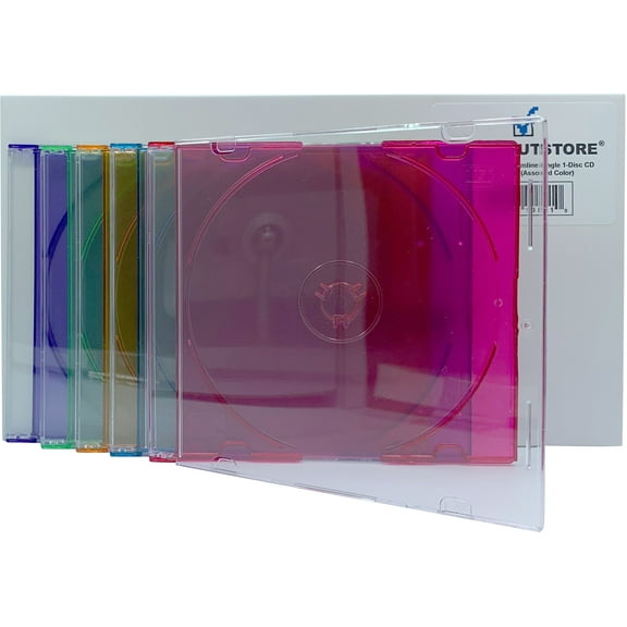 (100) CheckOutStore Slimline Single 1-Disc CD Jewel Cases (Assorted Color)