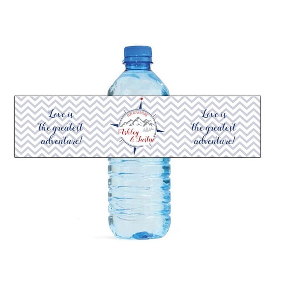 100 Chevron Adventure Theme World Traveller Wedding Anniversary Engagement Party Water Bottle labels Bridal Shower Birthday