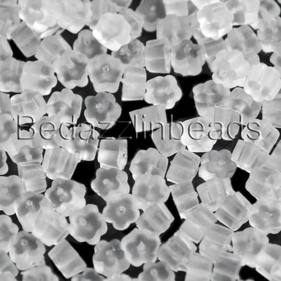 100 Clear Flower Shaped Soft Plastic Earring Backings for Backs of Fishhook Hook Earrings and Studs