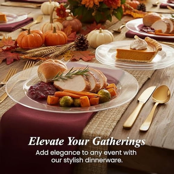 100 Clear Plastic Plates for Party, Heavy Duty Disposable Set of 50 Dinner and 50 Dessert Plates, Elegant Fancy Design for Weddings, Parties, and Special Events