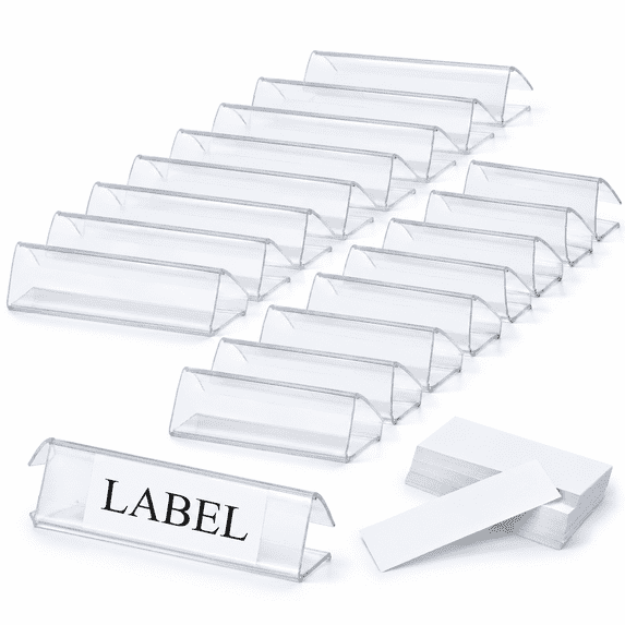 100 Clear Plastic Shelf Label Holders with 3x1 Inch Inserts for 5/8-3/4 ...