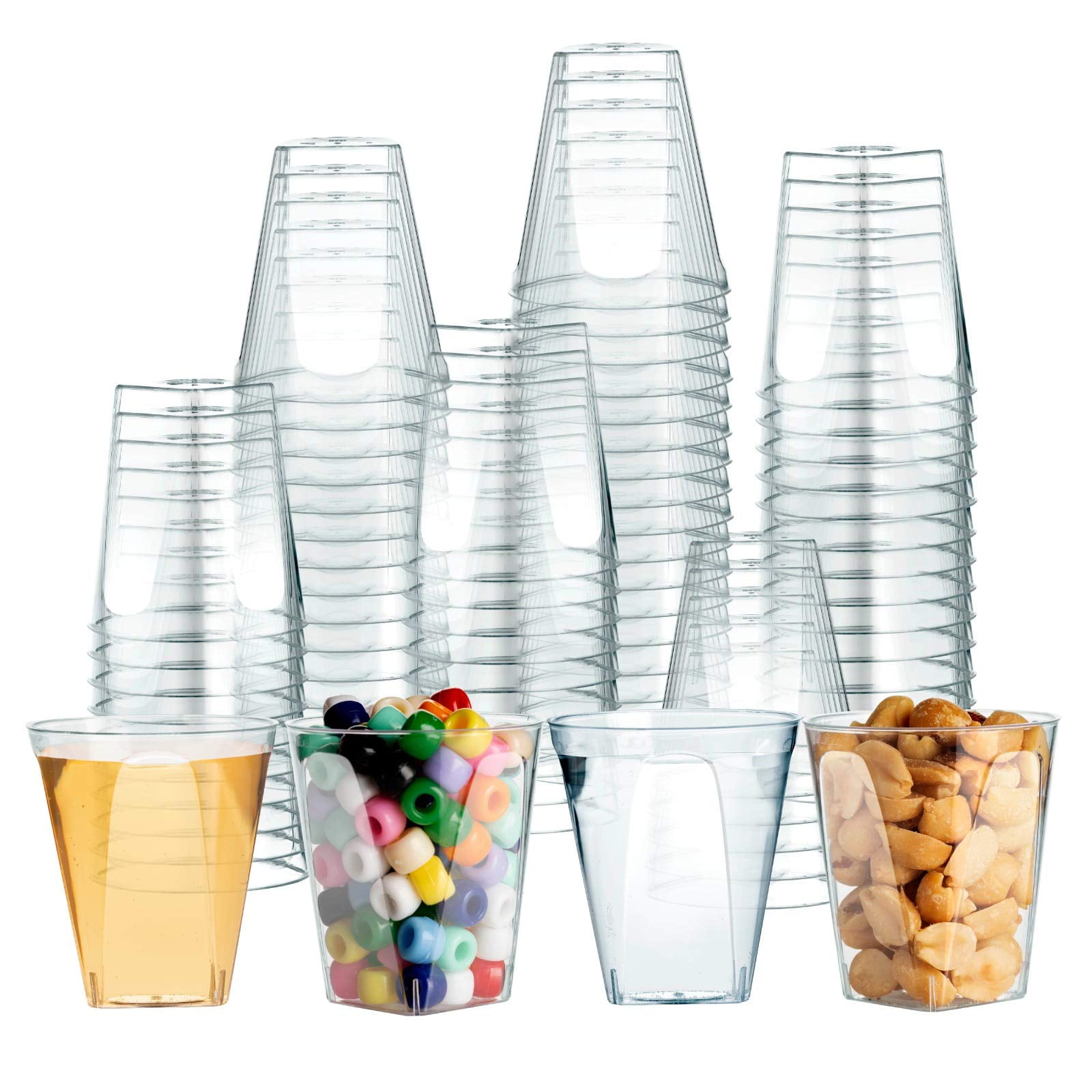 100 Clear Plastic Shot Glasses Bulk 2 oz. Mini Glass, Disposable