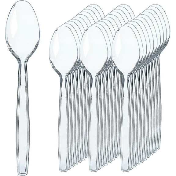 100 Clear Plastic Spoons Heavy Duty - Heavy Duty Clear Plastic Spoons, Plastic Spoons Bulk for Parties, Elegant Disposable Spoons, Plastic Utensils Set, Spoons Plastic Disposable