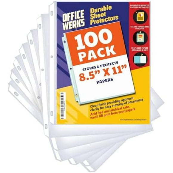 100 Clear Sheet Protectors, 8.5x11 Inch for 3 Ring Binder, Plastic Sheet Sleeves, Top Loading Paper Protector with Reinforced Holes, Archival for Documents and Photos