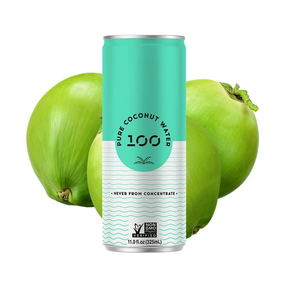 100 Coconuts Pure Coconut Water, Liquid Hydration, 11 fl oz Can