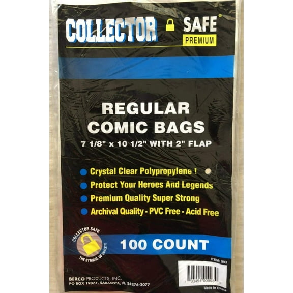100 Collector Safe premium regular acid free comic book bags