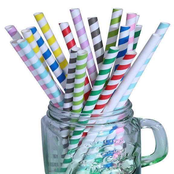 100 Colorful Paper Disposable Drinking Straws, Biodegradable Eco-Friendly Party Supplies