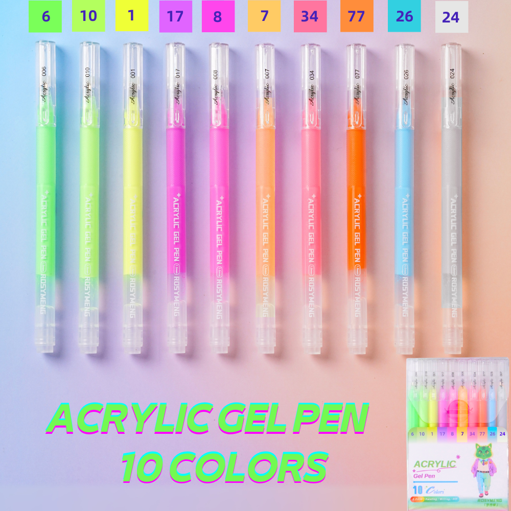 10 Colors Acrylic Gel Pens for Drawing, 1mm Fine Point Acrylic Ink Pen, Opaque Archival Bright Ink Pens for Black Paper Drawing