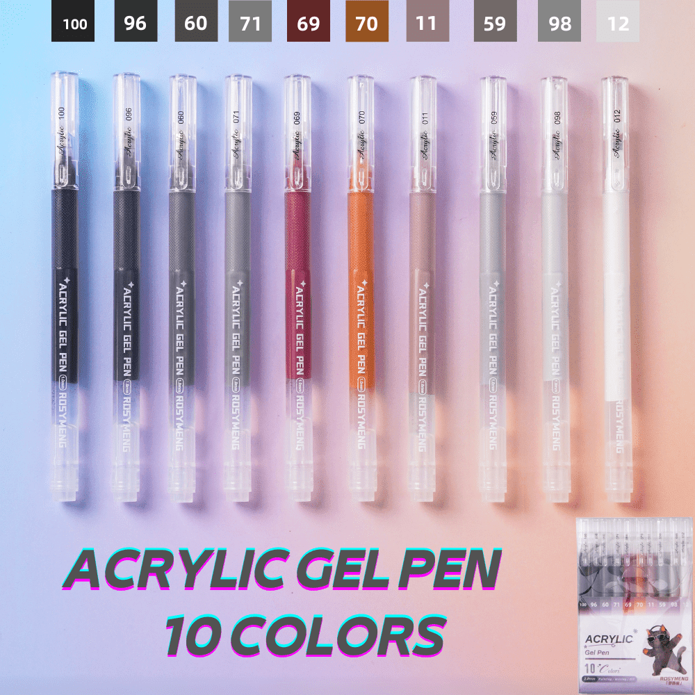 10 Colors Acrylic Gel Pens for Drawing, 1mm Fine Point Acrylic Ink Pen, Opaque Archival Bright Ink Pens for Black Paper Drawing