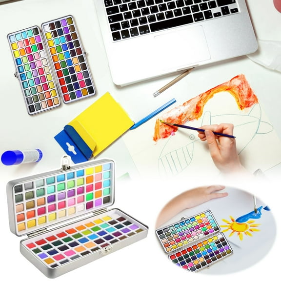 100 Colors Watercolor Paint Set with Metallic Macaron Fluorescent for Artists Beginners Adults Art Supplies