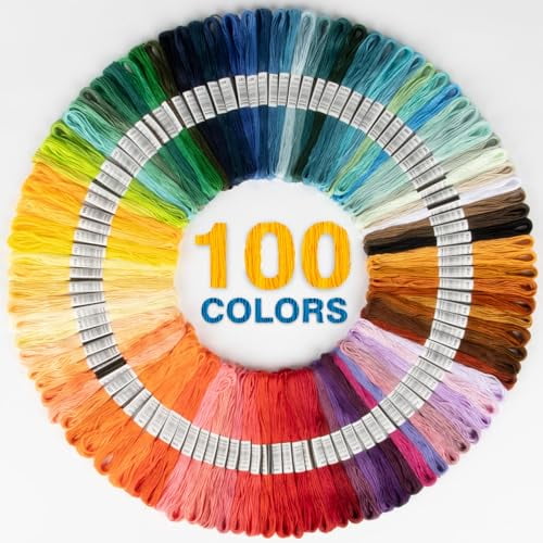 100 Colour Embroidery Thread - Rainbow Embroidery Floss Bulk for DIY Sewing & Crafts