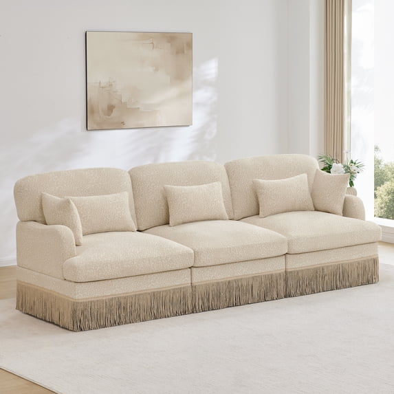 100" Comfy Chenille Leopard Print 3-Seater Modular Sectional Sofa, Ergonomic Design, Easy Assembly, Deep Seat, Beige Coffee